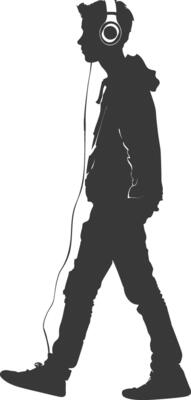 silhouette man walking while listening to headset black color only