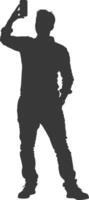 silhouette man taking selfie photo on smartphone with poses black color only vector