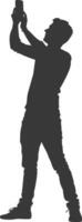 silhouette man taking selfie photo on smartphone with poses black color only vector