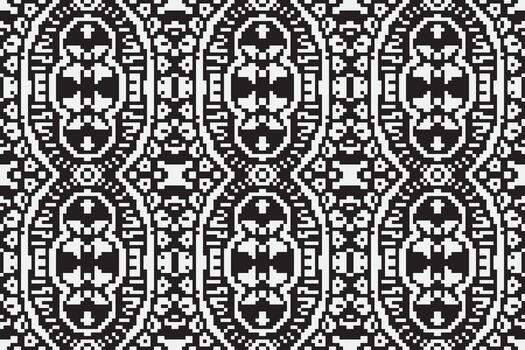 Motif folklore pattern Seamless Bandana print silk Motif embroidery, Pixel Ikat embroidery Design for Print scandinavian pattern saree ethnic nativity gypsy pattern vector