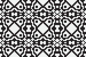 Pixel Art Seamless Pattern, Ethnic Black and White Color Background vector