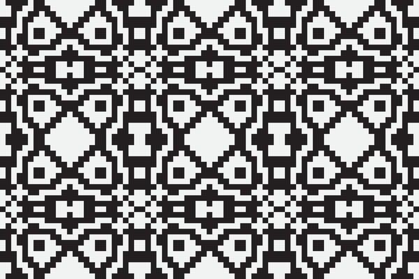Pixel Art Seamless Pattern, Ethnic Black and White Color Background