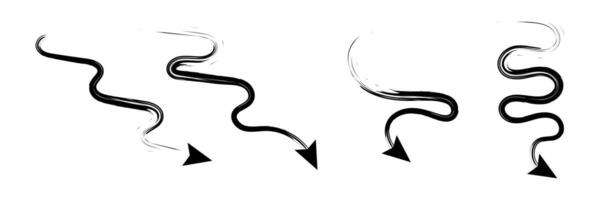 Set of Hand drawn curved arrow icon with brush. Brush long arrow isolated on a white background. vector