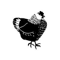 Black and white block print technique hen icon, symbol. Hen illustration, outline, sihouette. vector