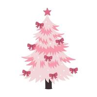 Pink Christmas tree decorated with pink bows. graphics. vector