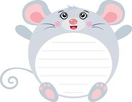 Cute mouse round sticker notebook and school label vector