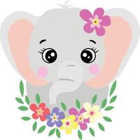Cute elephant with wreath floral on head vector