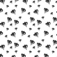 Love pattern with dark heart in doodle style, on white background. vector