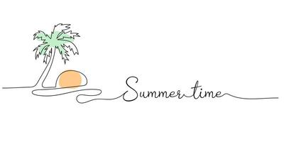Palm tree sun drawn by hand. linart continuous line drawing. Single line drawing summer design. Summer time vector