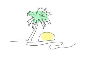 Palm tree sun drawn by hand. linart continuous line drawing. Single line drawing summer design. vector