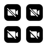 Camera off icon set on black square. Mute button vector