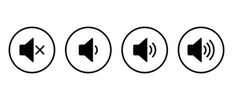 Speaker volume level icon set on circle line. Sound sign symbol vector