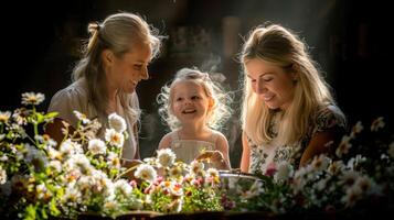 Lesbian couple kissing daughter photo