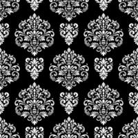 seamless damask pattern ,White Floral wallpaper on black background vector