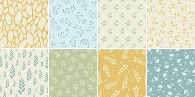 Collection of seamless color vintage floral patterns - hand drawn delicate design. Repeatable spring nature retro backgrounds with branches and flowers. Textile endless prints. illustration vector