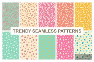 Collection of bright seamless colorful patterns - modern design. Creative unusual textile prints. Repeatable fun trendy backgrounds. Fashion style 80-90s vector