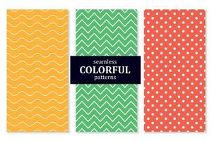 Set of seamless geometric colorful patterns. Bright minimalistic repeatable dotted and striped backgrounds. Textile endless prints vector