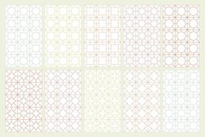 Collection of seamless geometric ornamental patterns. Symmetric oriental design. Eastern repeatable color backgrounds. Grid textures - unusual prints vector