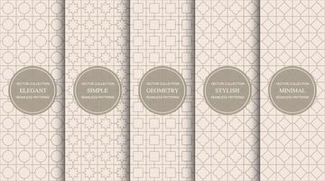 Collection of seamless ornamental beige geometric patterns. Endless oriental backgrounds. repeatable grid textures - symmetric prints vector