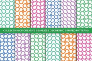Collection of striped seamless geometric curve patterns. Bright wavy textures. Endless vibrant colors backgrounds vector