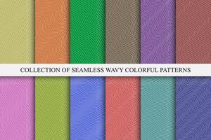 Collection of colorful seamless striped wave patterns - repeatable backgrounds. Wavy linear textures. Minimalistic textile prints with lines vector