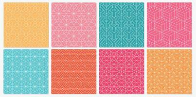 Collection of seamless ornamental geometric patterns .Color vintage oriental backgrounds. Bright mosaic unusual prints vector