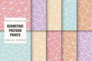 Collection of colorful polygonal geometric patterns. Delicate repeatable abstract backgrounds. Mosaic trendy contemporary prints vector