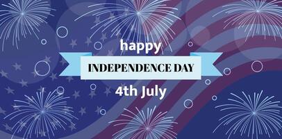 4th of July banner showcasing a blue and purple backdrop with fireworks and star patterns, embodying the festive spirit of Independence Day. USA flag on the background vector