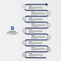 Modern infographic with 9 steps and business icons for presentation. vector