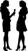 woman with microphone interviews another woman with no background vector