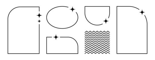 Y2K thin frames, empty borders with sparkles and line patterns, design element set in 2000s aesthetics. vector