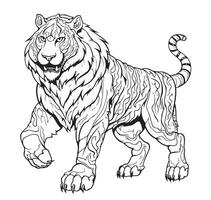 Stylized tiger sketch in retro style, hand-drawn. vector