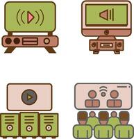 A cartoon of a television with a remote control and a speaker vector