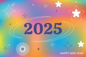 Happy New Year 2025 card template design. Modern aesthetic gradient vintage backgrounds, geometric abstract fluid shapes. Trendy minimalist aesthetics for covers, social media posts, invitation vector
