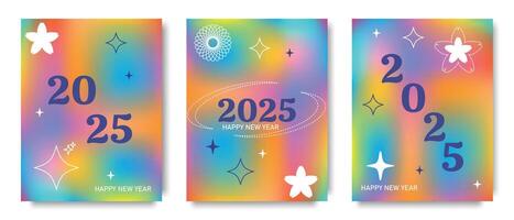 Happy New Year 2025 poster template design. Modern aesthetic gradient vintage backgrounds, geometric abstract fluid shapes. Trendy minimalist aesthetics for covers, messages, invitations. vector