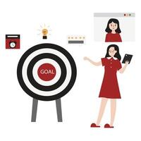 A young girl explain her core values flat design illustration isolated in white background vector