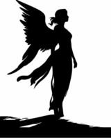silhouette of a woman with wings and a long dress vector