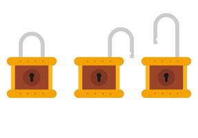 Padlock icon sign symbol flat, locked and unlocked, flat design illustration. Opened and closed locks isolated on white background vector