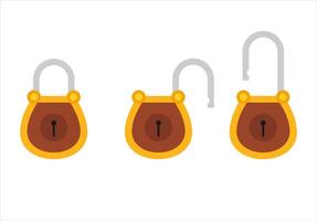 Padlock icon sign symbol flat, locked and unlocked, flat design illustration. Opened and closed locks isolated on white background vector