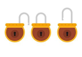 Padlock icon sign symbol flat, locked and unlocked, flat design illustration. Opened and closed locks isolated on white background vector