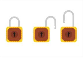 Padlock icon sign symbol flat, locked and unlocked, flat design illustration. Opened and closed locks isolated on white background vector