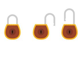 Padlock icon sign symbol flat, locked and unlocked, flat design illustration. Opened and closed locks isolated on white background vector
