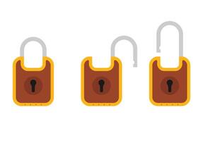 Padlock icon sign symbol flat, locked and unlocked, flat design illustration. Opened and closed locks isolated on white background vector