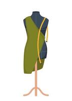 Mannequin, fabric on it and measuring tape. Accessory for tailoring. . vector
