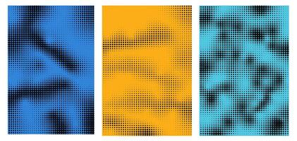 Set of multicolored abstract poster with gradient halftone textured. Background grunge dots. shabby wallpaper vector