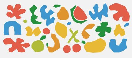 Playful kind background doodle cut out shape elements. Set of abstract basic fruit. Simple childish wallpaper print vector