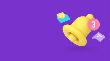 Ring bell incoming notification with number for online chat message 3d icon realistic vector