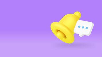 Chat message ring bell notification incoming inbox mailbox communication 3d icon realistic vector