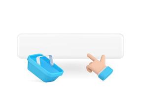 Shop now button with business man hand click cursor and shopping cart 3d icon realistic vector