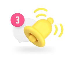Ring bell incoming call chat notification quick tips internet alert 3d icon realistic vector